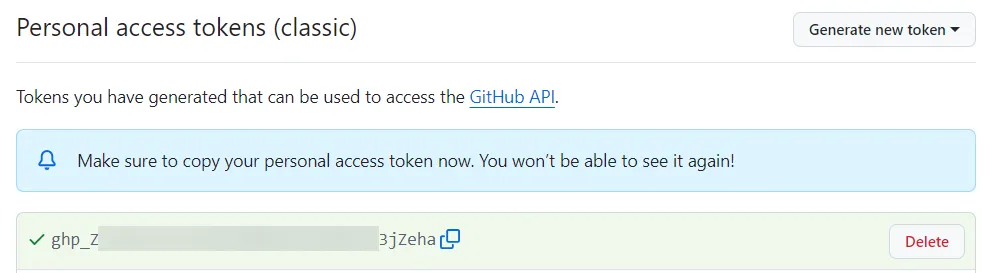 Created Token example