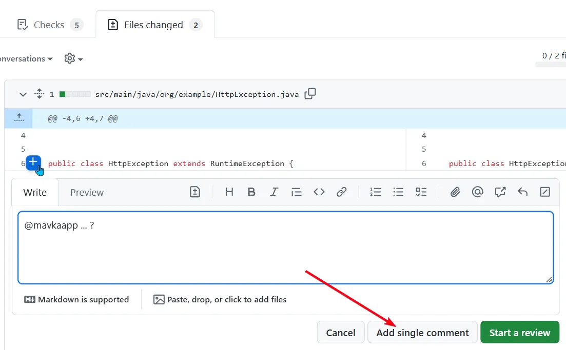 Create Single Comment Example